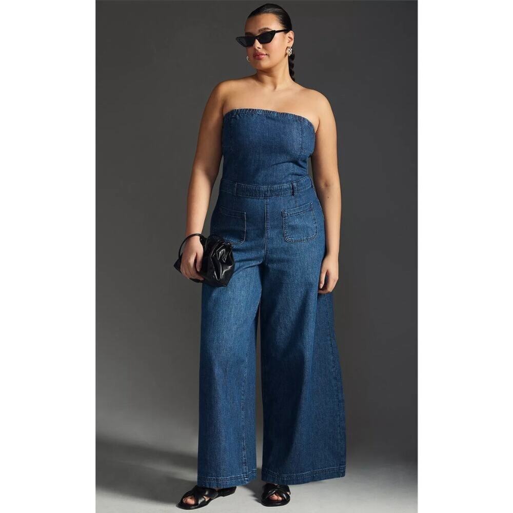 🔥Pilcro Anthropologie The Skipper Strapless Denim Wide Leg Jumpsuit 22W